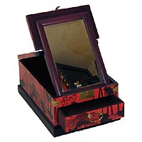 Red Floral Cosmetic Box - open