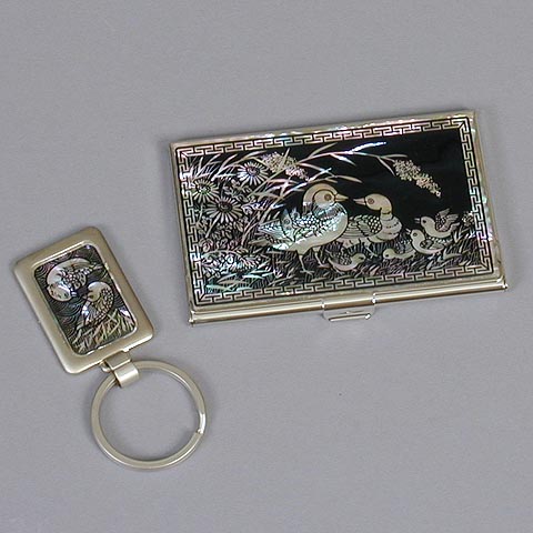 Pair of Ducks Card Case Key-ring Set