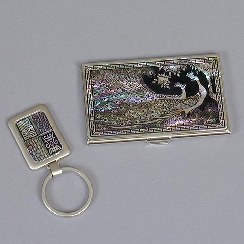 Pair of Peacocks Card Case Key-ring Set