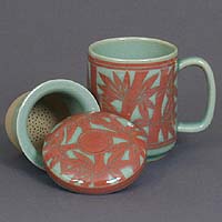 Red Bamboo Teacup - open