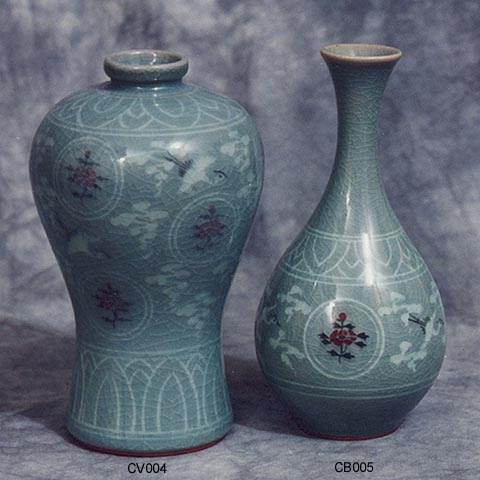 Peony & Crane Vase & Bottle