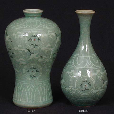 Chrysanthemum & Crane Bottle & Vase