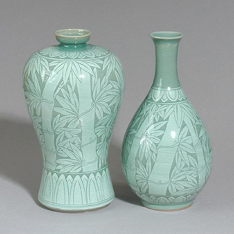 White Bamboo Vase & Bottle