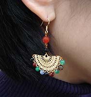 Golden Fan Earrings - modelled