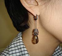 Smoky Quartz Bellflower Earrings - Modeled