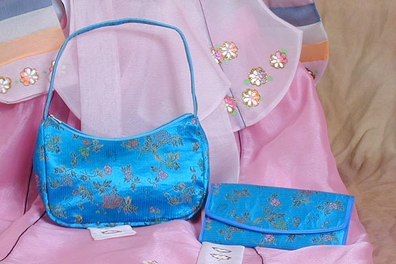 Floral Silk Handbag and Billfold (aqua-blue)