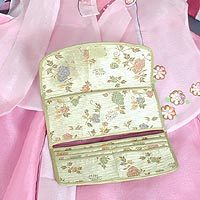 Floral Silk Handbag and Billfold (light-green) - open