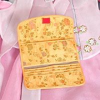Floral Silk Handbag and Billfold (yellow) - open