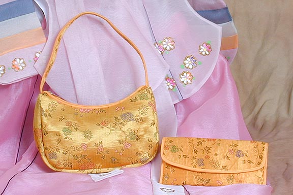 Floral Silk Handbag and Billfold (yellow)