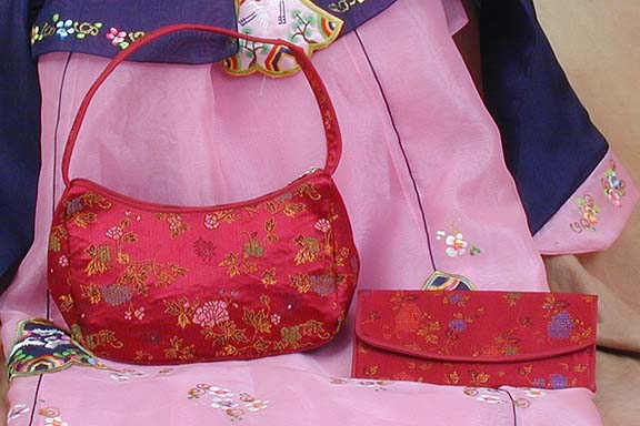 Floral Silk Handbag and Billfold (maroon)