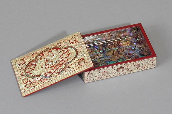Courting Cranes Inlaid Mother of Pearl Box - Open