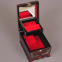 Red Rice-paper Cranes Music Box - open